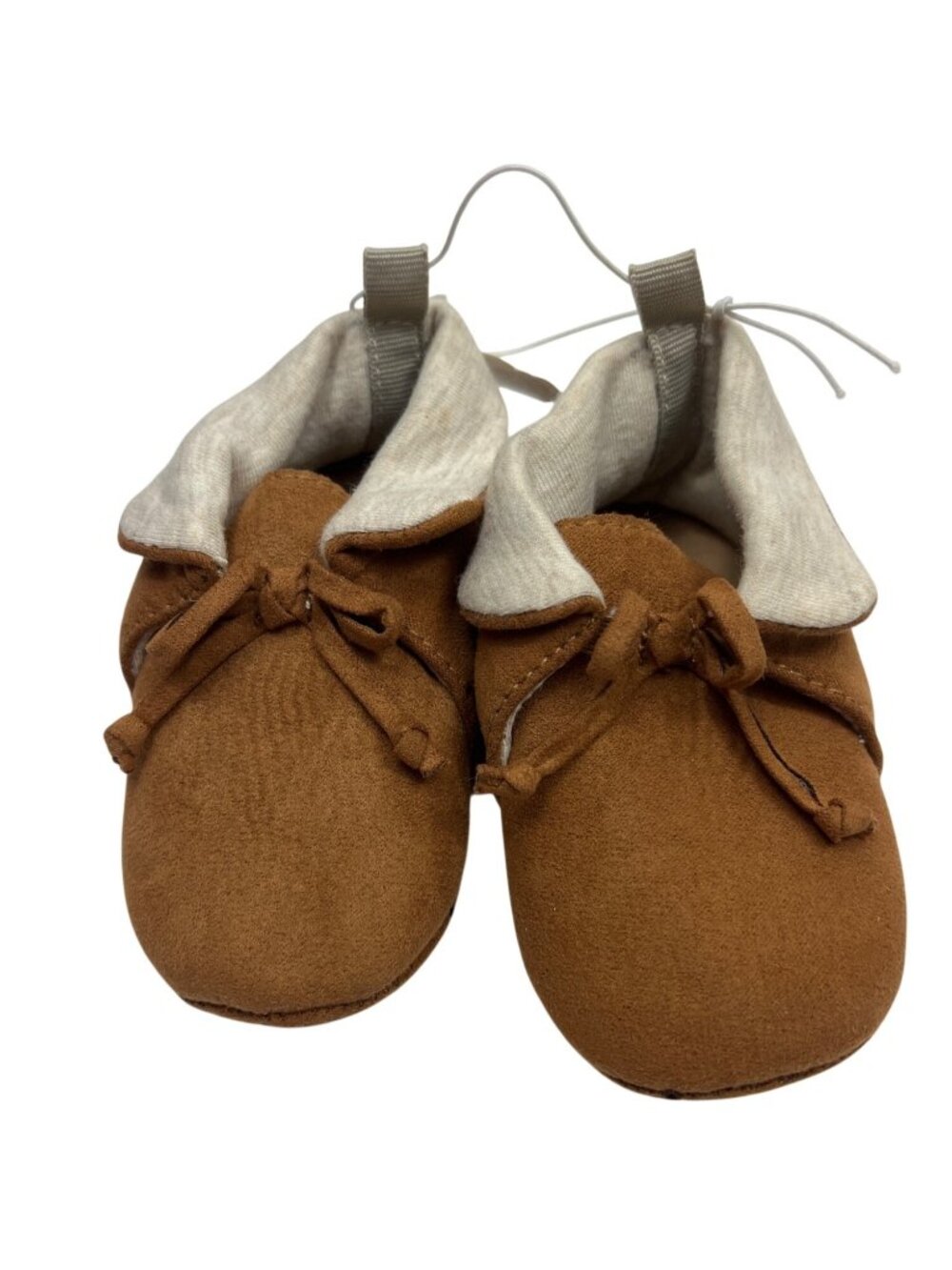 Old Navy Baby Moccasin Booties Brown 3-6 Months Non-Slip Soft Sole Shoes w/ Bow